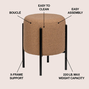 Silvia 18.5" Modern Metal/Bouclé Cushioned Vanity Stool - JONATHAN Y